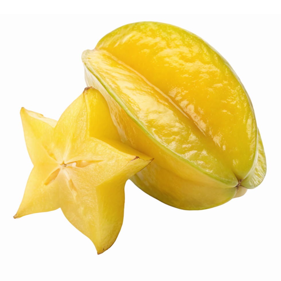 Fresh Whole and Sliced Starfruit Vibrant Yellow Exotic Fruit With Transparent Background png