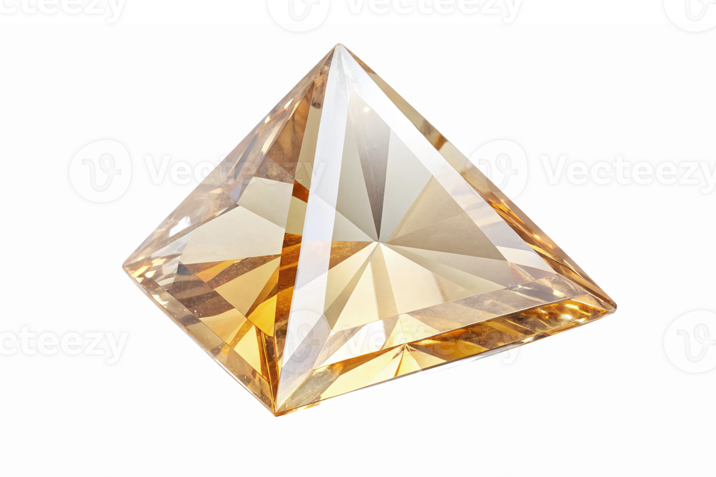 Golden Pyramid Gemstone with Faceted Surface Displaying Elegant Reflections and Transparency png