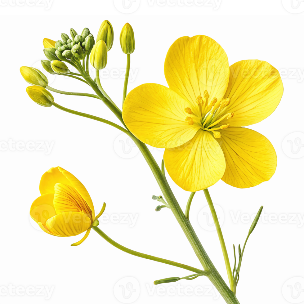 Vibrant Yellow Wildflower Stem with Buds and Blooms on Transparent Background png