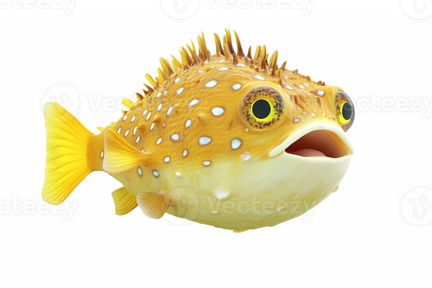 Vibrant Cartoon Pufferfish with Spikes and Big Eyes on Transparent Background png