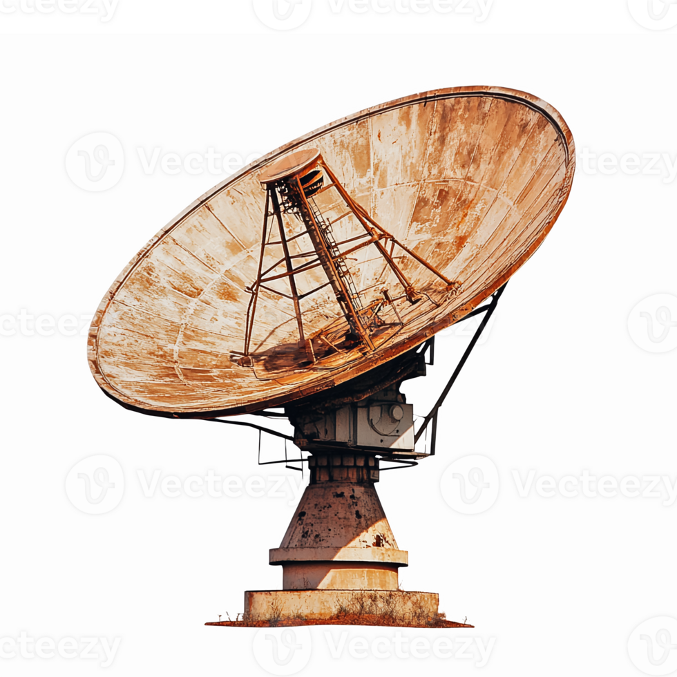 Rustic Satellite Dish with Large Parabolic Reflector and Support Structure on Transparent Background png