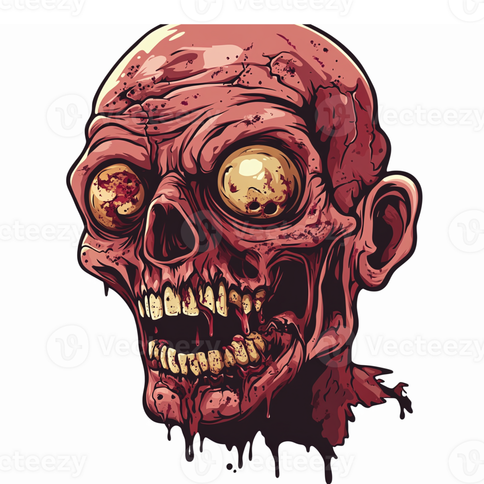 Realistic Mad Zombie Head with Exaggerated Features and Grotesque Expression for Horror Themes png