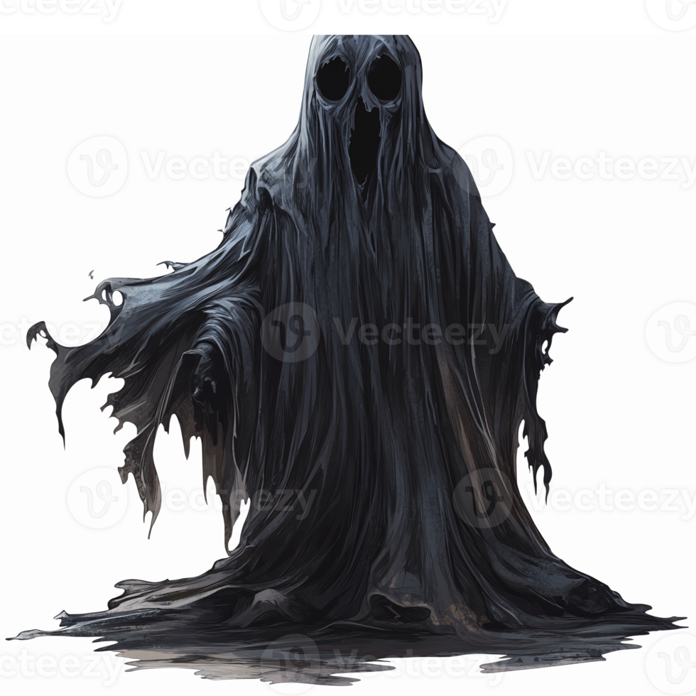 Mystical Dark Ghostly Figure in Flowing Shroud for Halloween Decor and Spooky Designs png