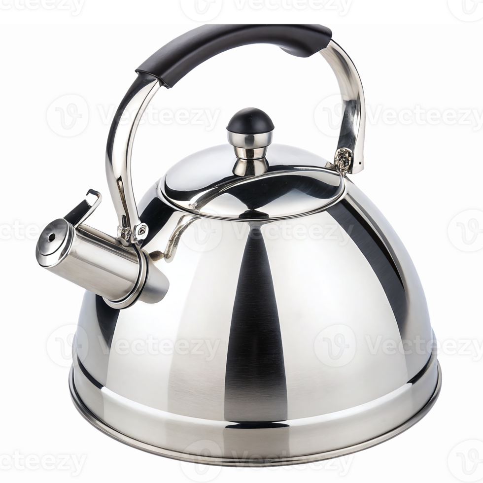 Shiny Stainless Steel Teapot with Black Handle for Boiling Water Kitchen Essential png