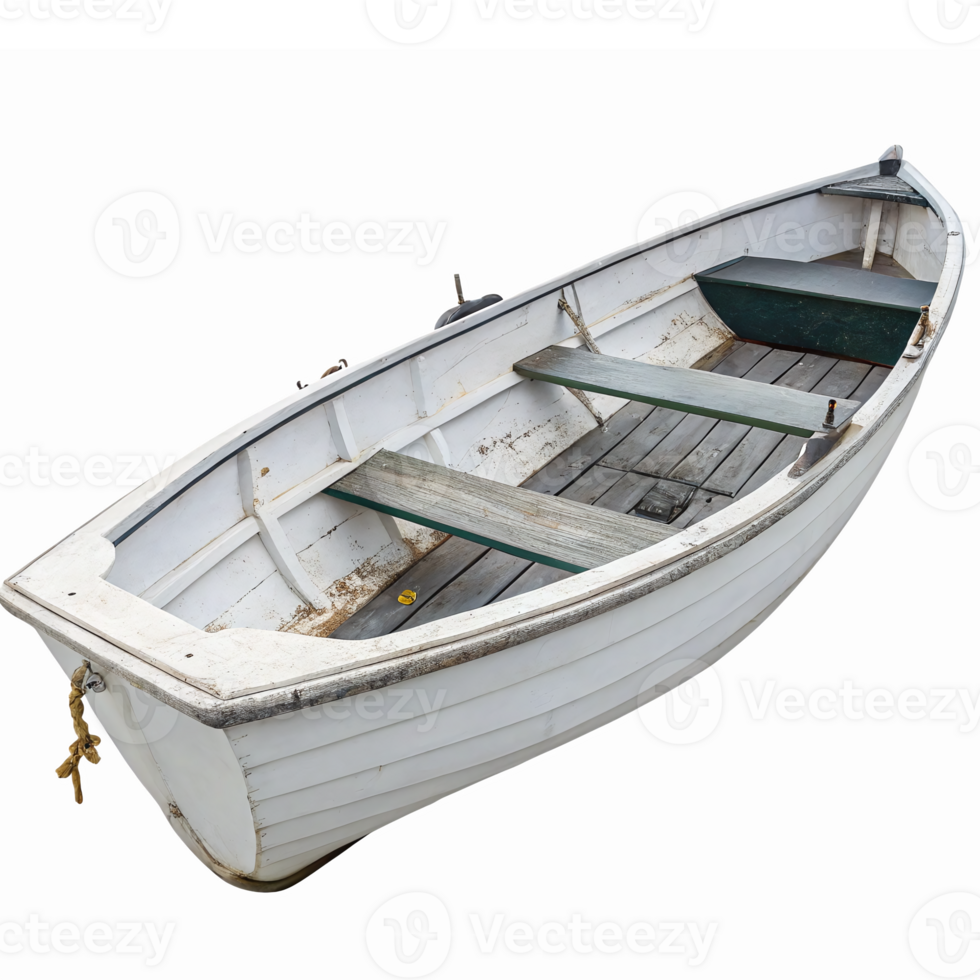 Classic Wooden Rowboat on White Background with Transparent Features for Nautical Designs png