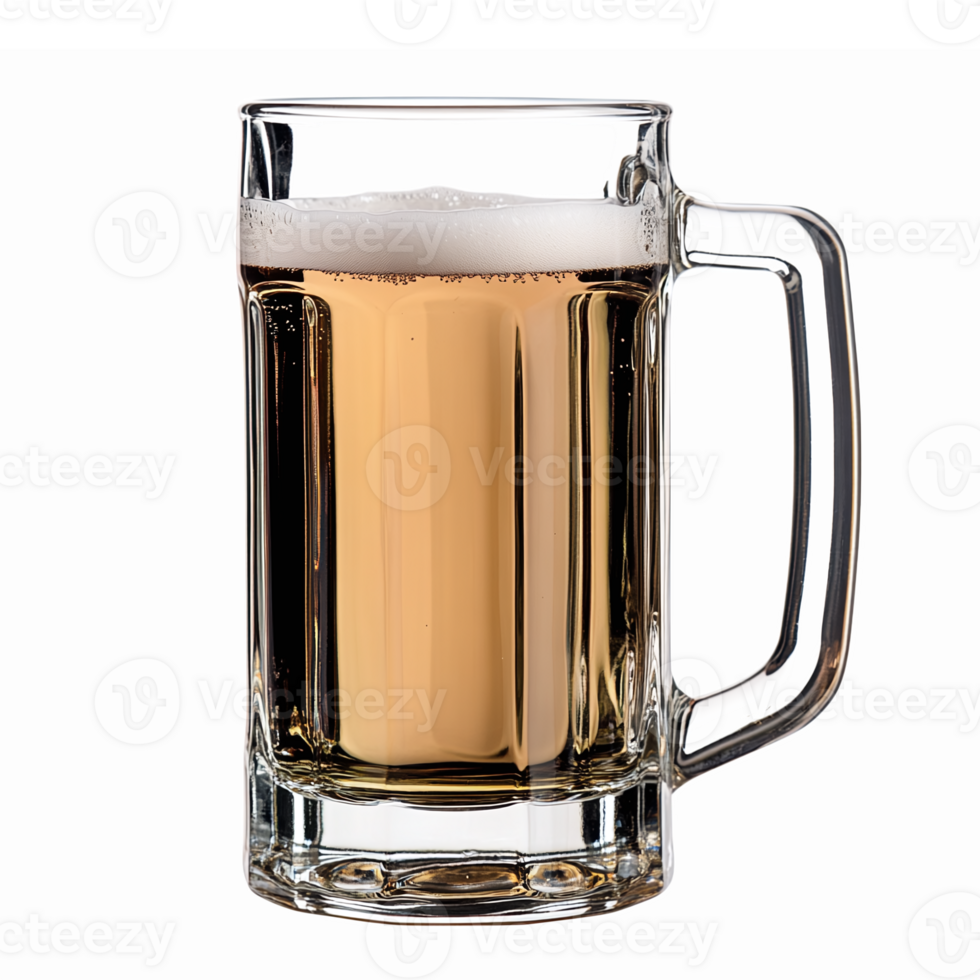 Glass Mug Filled with Golden Beer and Frothy Foam on a Transparent Background png