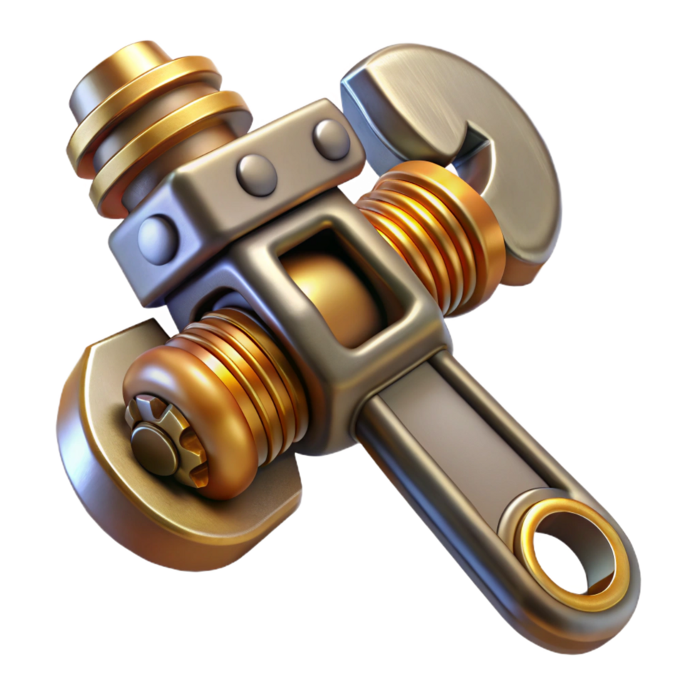 serene contemporary Steampunk wrench with adjustable jaws and a brass handle premium png