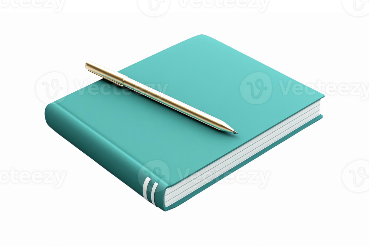 Teal Notebook with Golden Pen on Transparent Background for Stationery and Writing Needs png