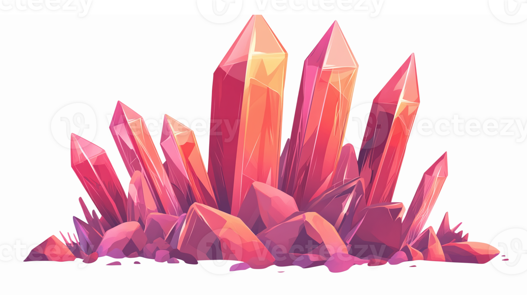 Vibrant Pink Crystal Cluster with Geometric Shapes for Digital Backgrounds and Illustrations png