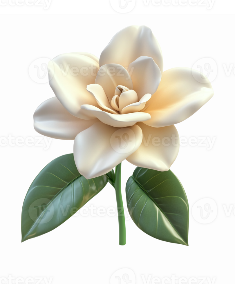 Realistic Magnolia Flower Illustration with Green Leaves on Transparent Background png