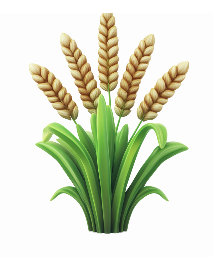 Realistic Illustration of Golden Wheat Ears Surrounded by Lush Green Grass on Transparent Background png