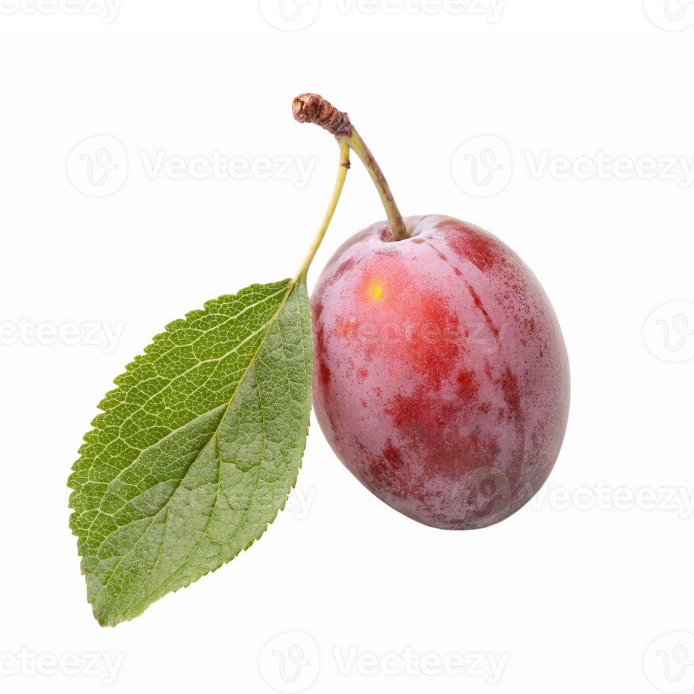Fresh Juicy Plum with Green Leaf on Transparent Background Suitable for Culinary Use png