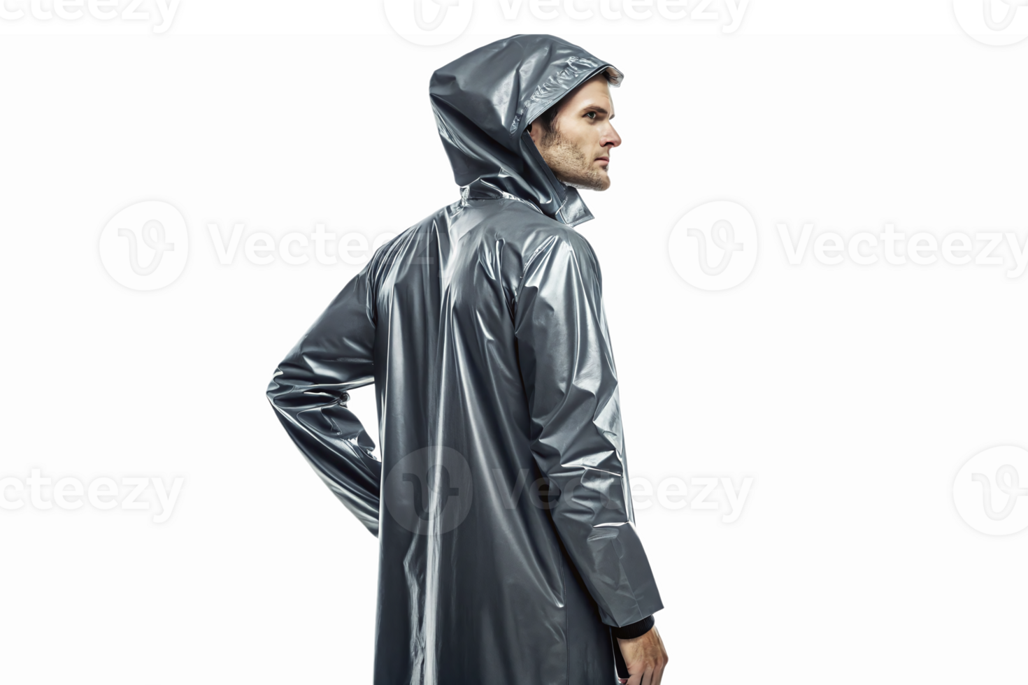 Stylish Gray Waterproof Raincoat with Hood for Modern Outdoor Protection png