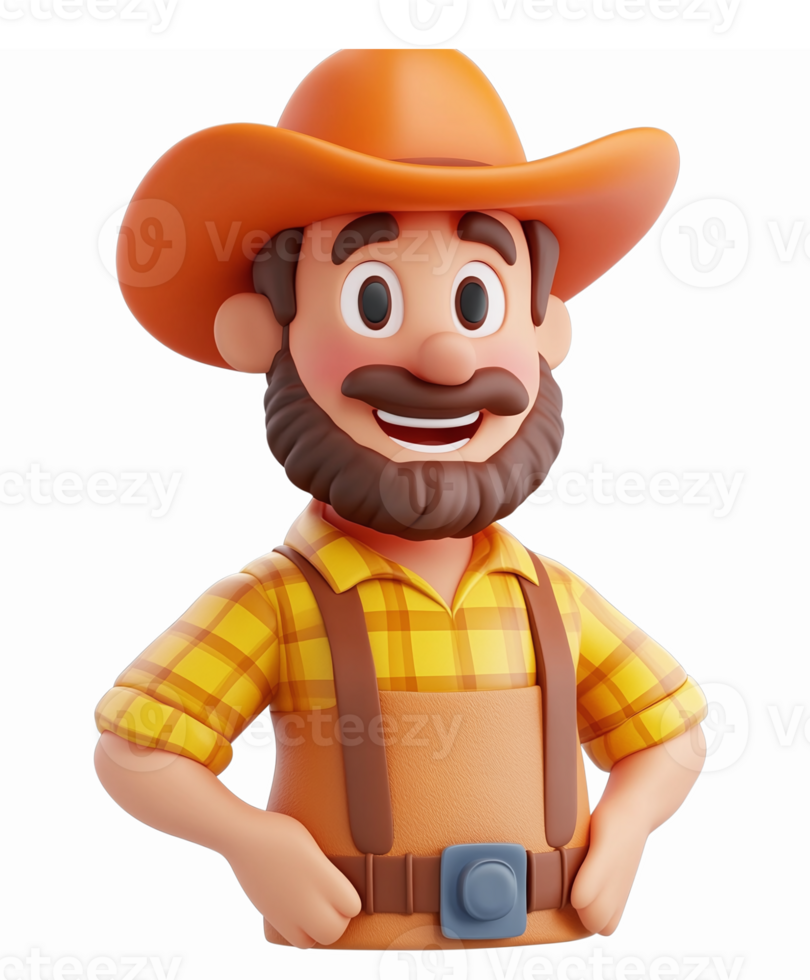 Cheerful Cartoon Farmer Character with Orange Hat and Checkered Shirt for Fun Agriculture Themes png
