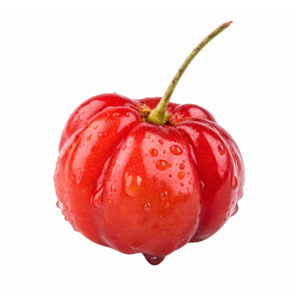 Fresh Red Acerola Cherry with Water Droplets on Transparent Background png