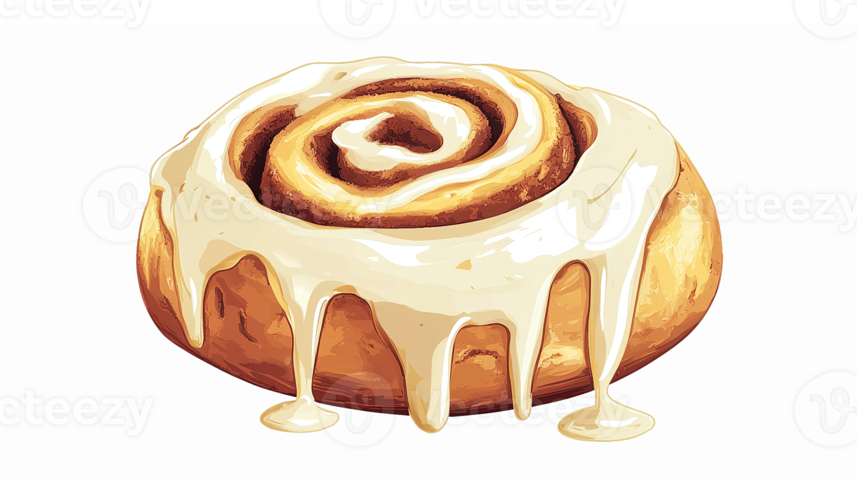 Delicious Cinnamon Roll with Creamy Icing Dripping on a Transparent Background png