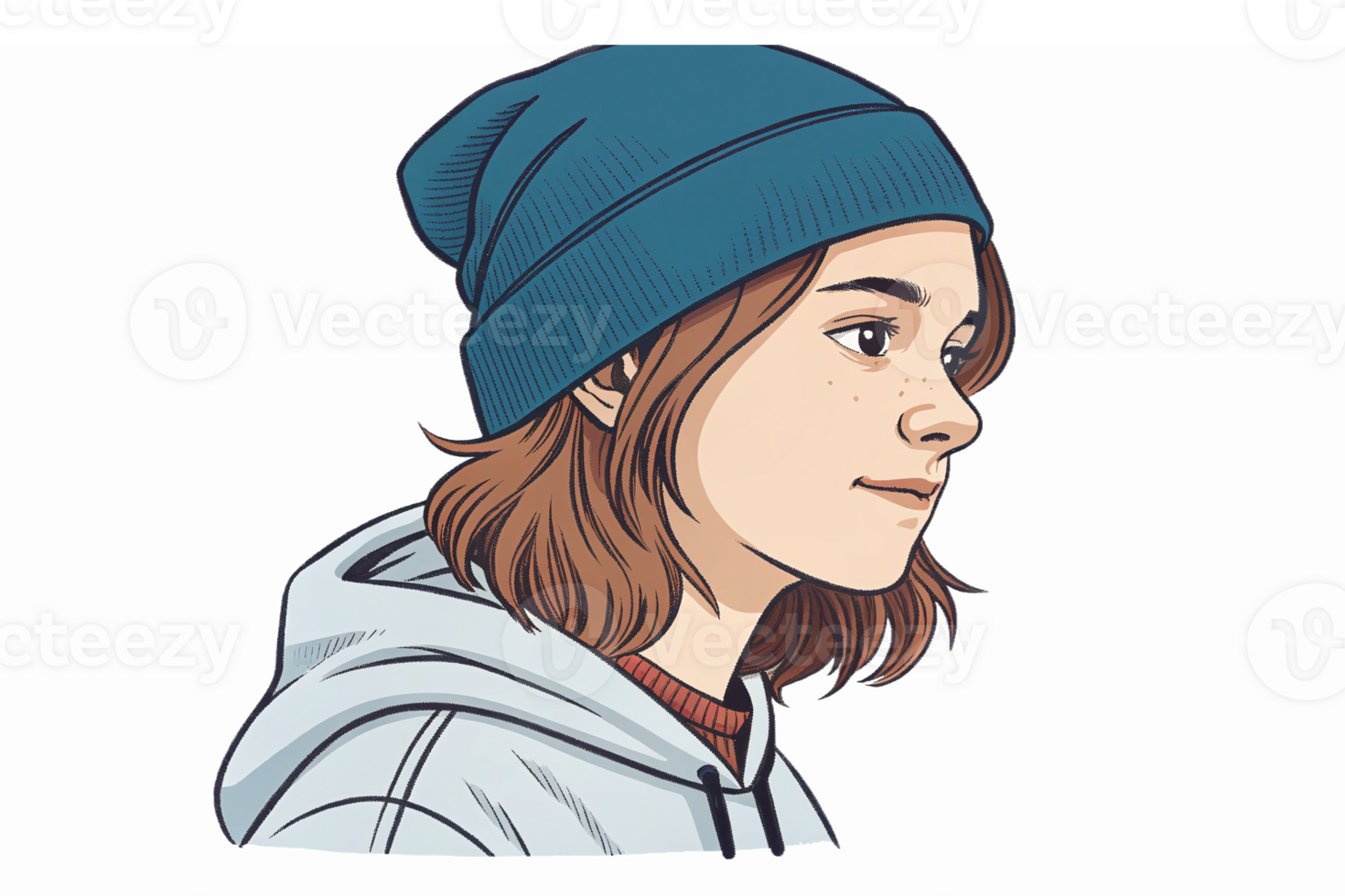 Stylish Young Female with Beanie and Hoodie in Profile Illustration for Modern Youth Culture png