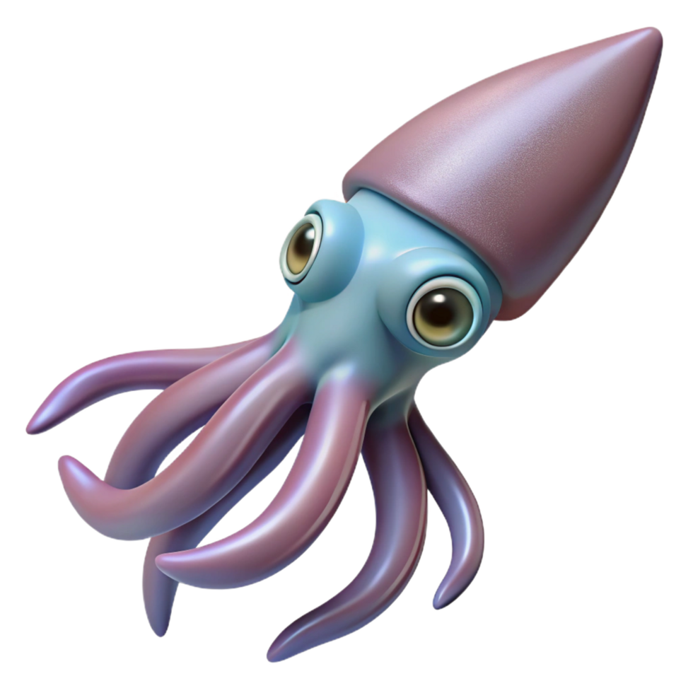 serene modern A squid, swimming detailed png