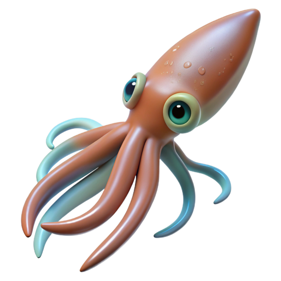 vibrant minimalist A squid, swimming high quality png