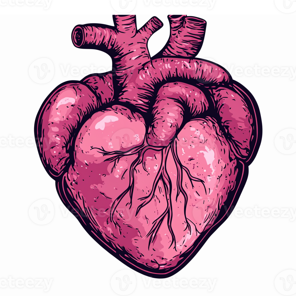 Realistic Detailed Anatomical Heart Illustration for Medical and Artistic Uses png