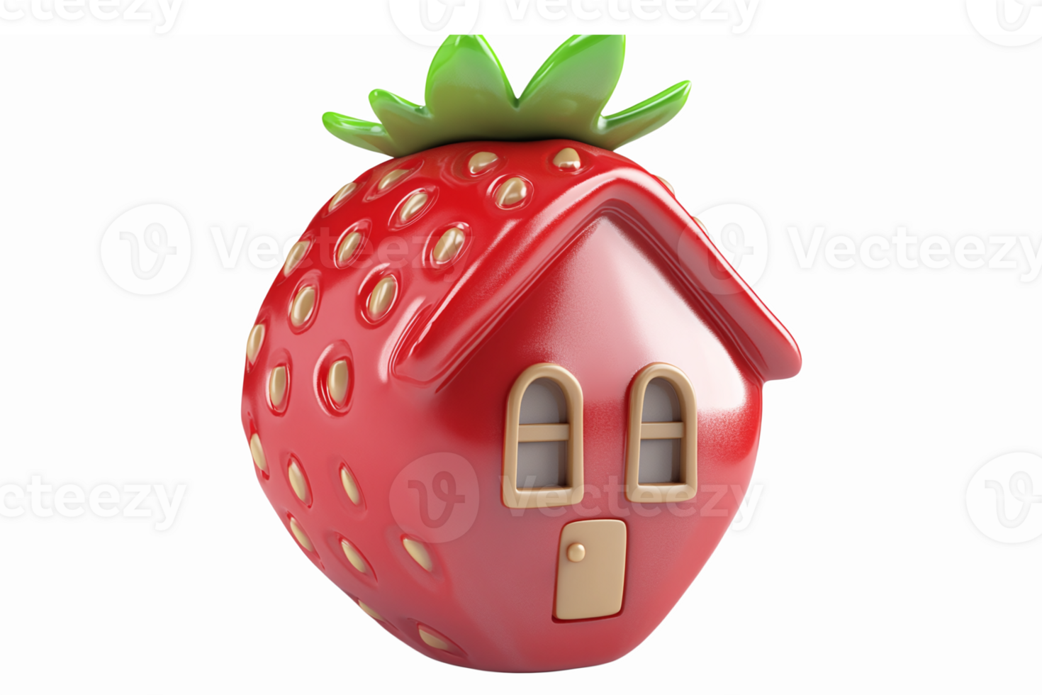Whimsical Strawberry House 3D Illustration with Vibrant Colors and Playful Design png