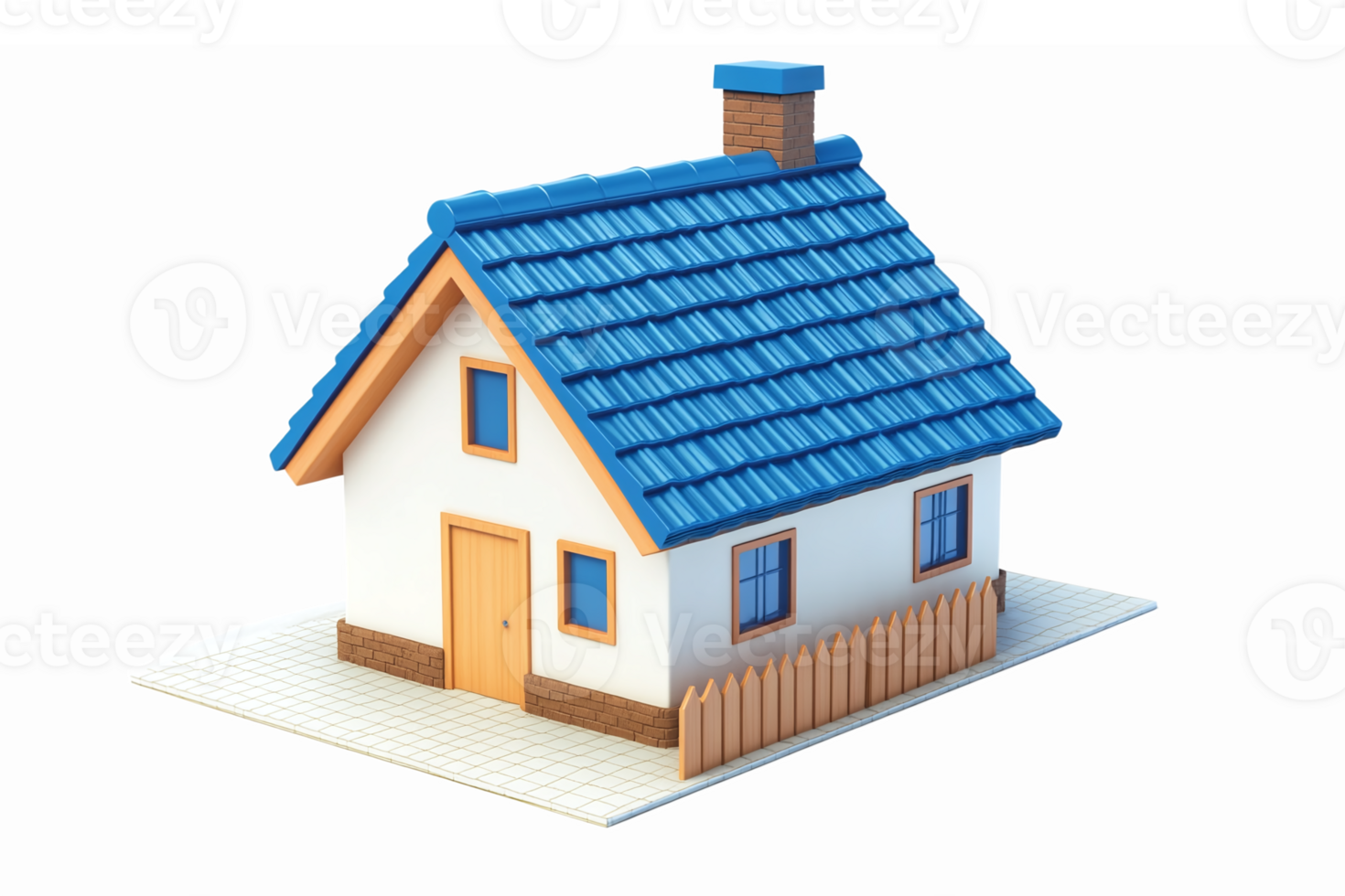 Stylish 3D House Model with Blue Roof and White Walls Perfect for Real Estate and Home Designs png