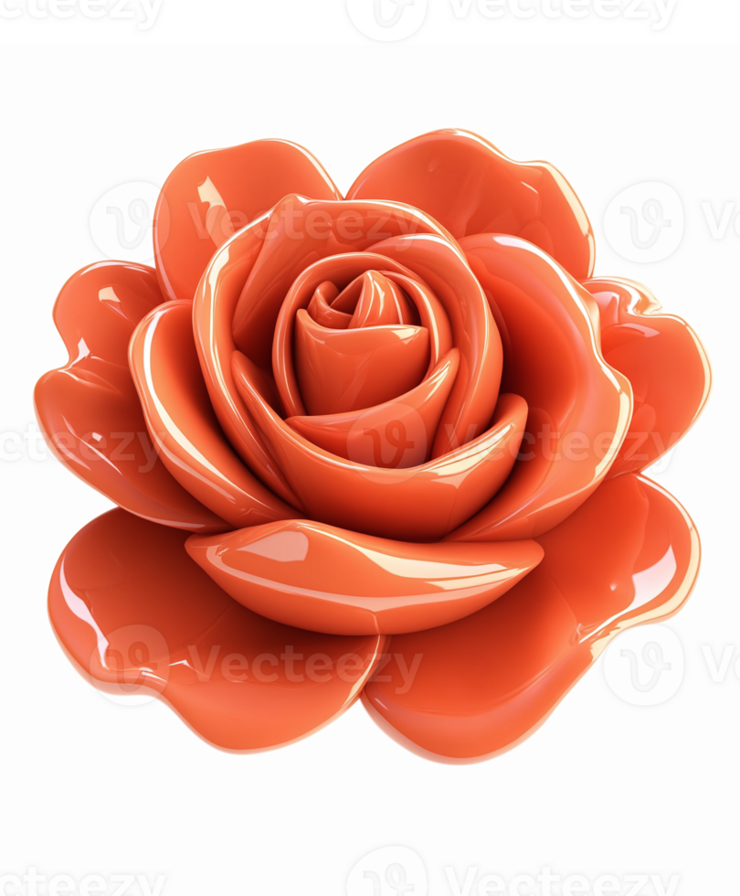 Vibrant Orange Rose Flower 3D Render with Glossy Petals for Floral Design and Decoration png