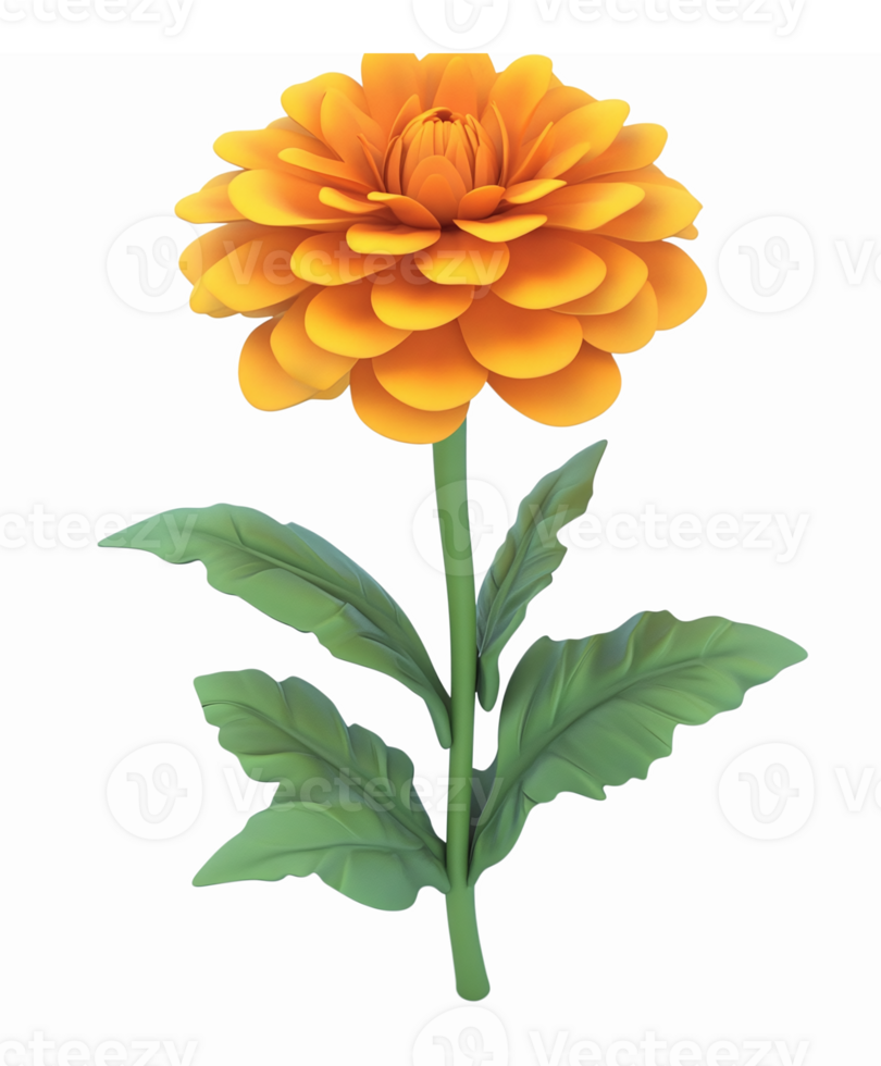 Vibrant Orange Flower Illustration with Green Leaves for Nature and Gardening Projects png