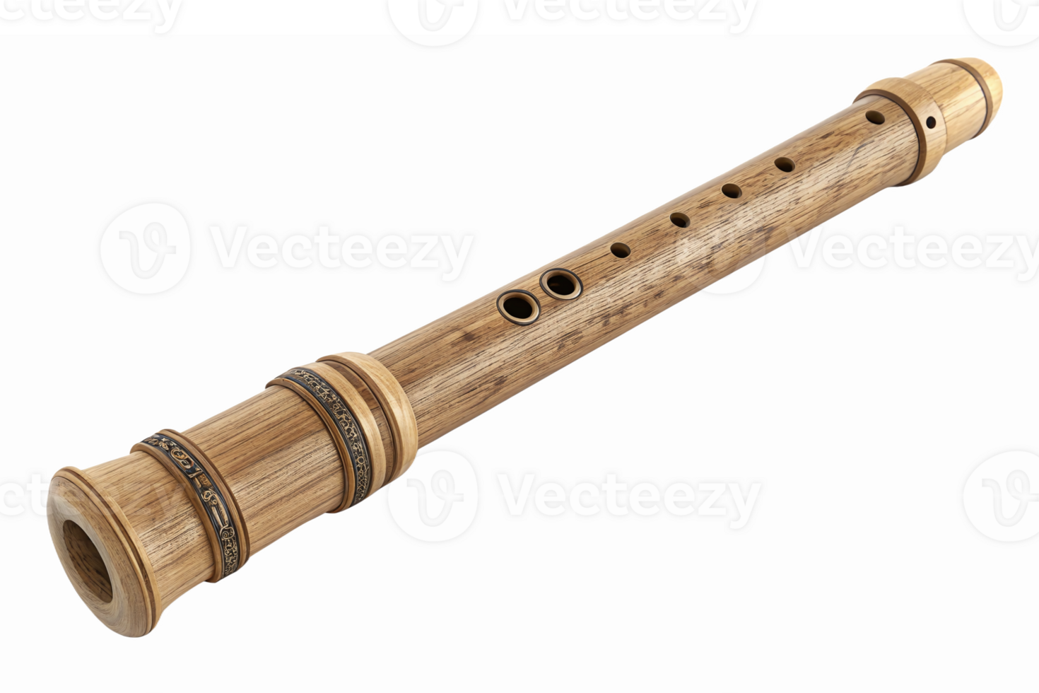 Traditional Wooden Bamboo Flute Realistic Detailed Design with Brown Accents png
