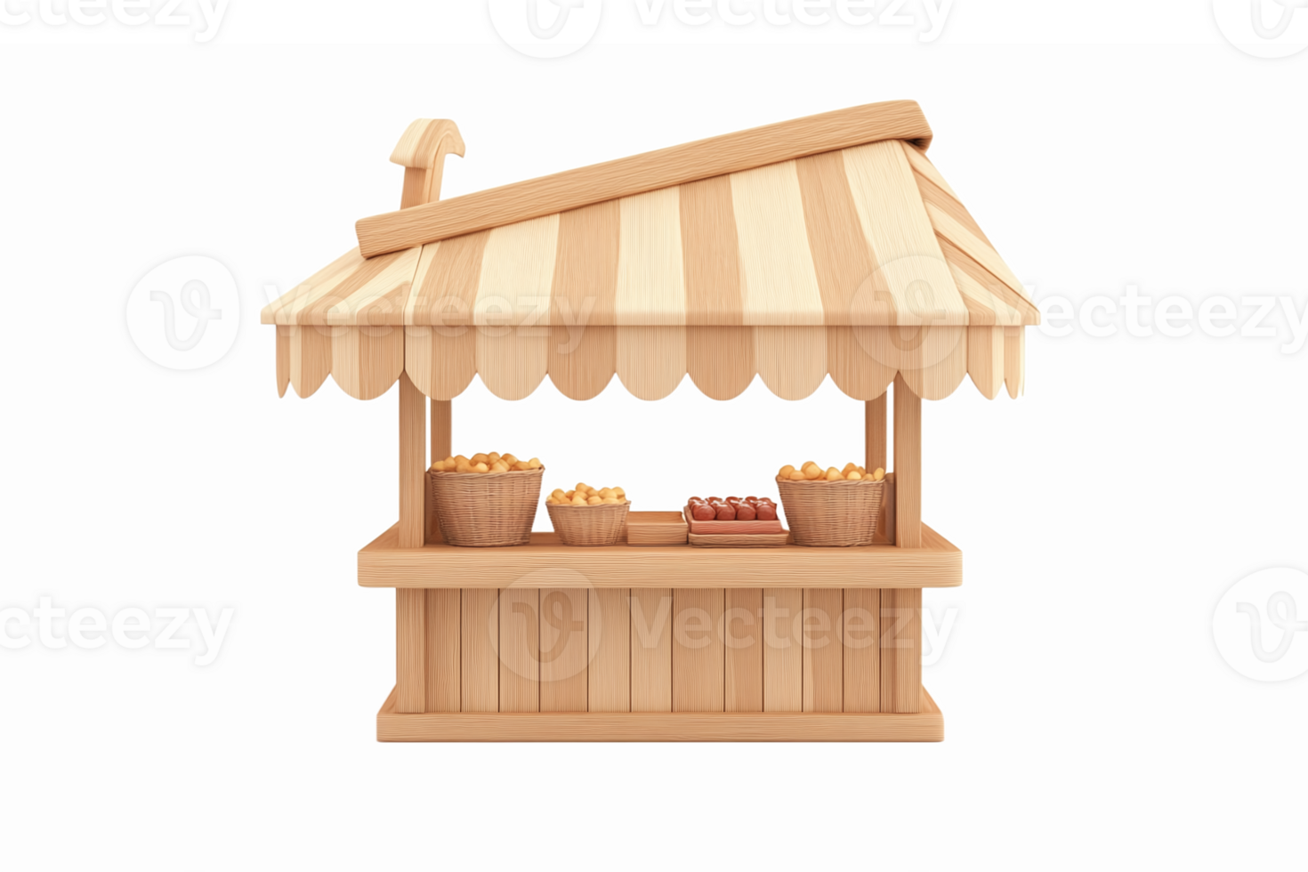Charming Wooden Market Stall with Baskets of Fresh Fruits and Vegetables for Outdoor Markets png