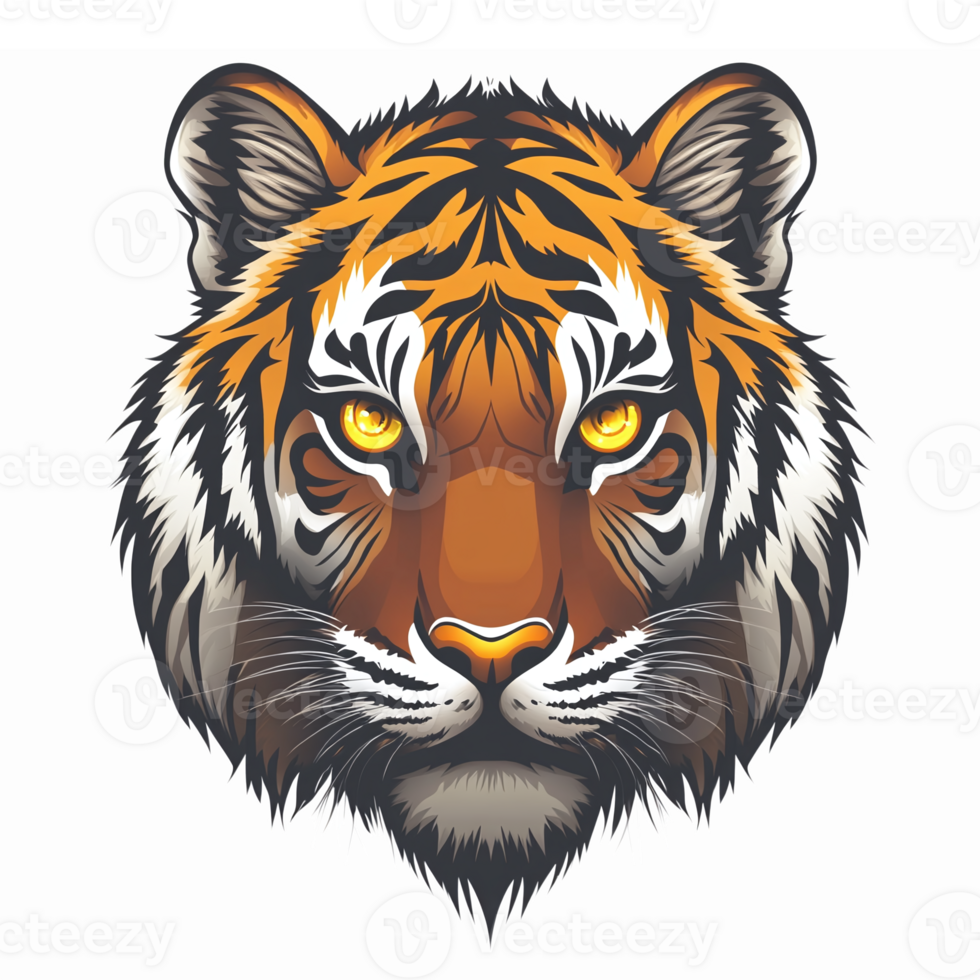 Majestic Tiger Face Illustration Realistic Style Detailed Features for Wildlife Conservation Projects png
