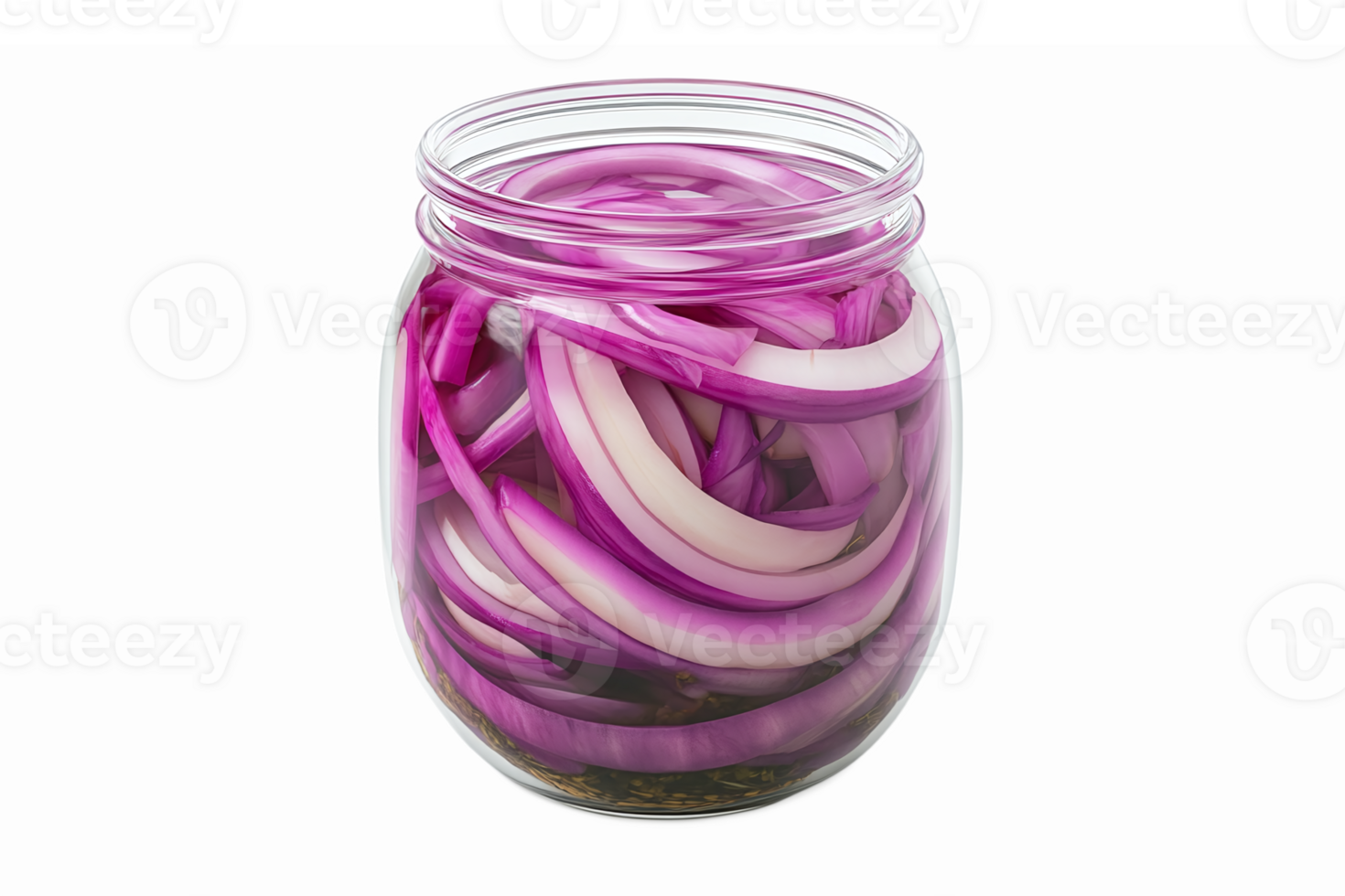 Vibrant Pickled Red Onions in Glass Jar with Transparent Background for Culinary Use png