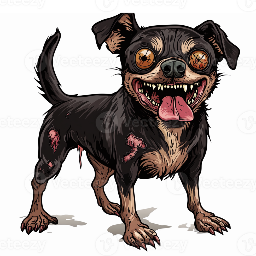 Illustration of Energetic Chihuahua with Exaggerated Features and Spooky Expression png