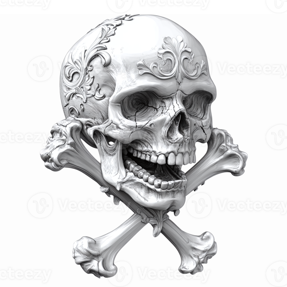Intricate Skull and Crossbones Symbol with Ornate Detailing for Gothic and Pirate Themes png