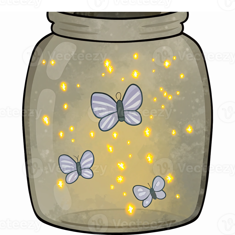 Magical Glass Jar with Glowing Butterflies and Soft Light Background for Enchanting Decor png