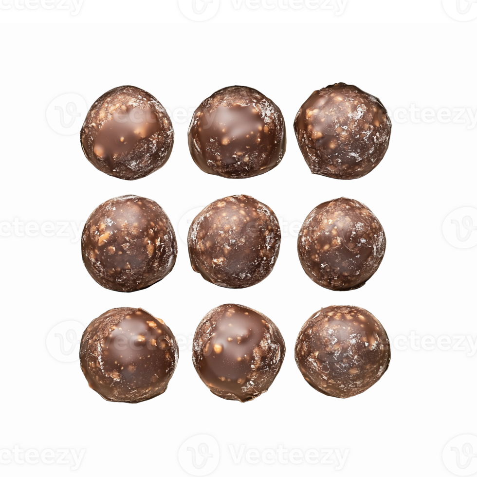 Delicious Chocolate Candy Balls Arranged in a Neat Grid with a Transparent Background png