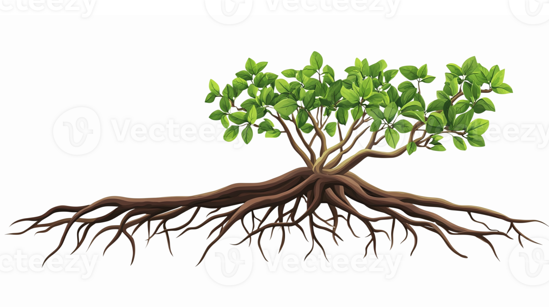 Realistic Mangrove Tree Illustration with Lush Green Leaves and Intricate Root System png