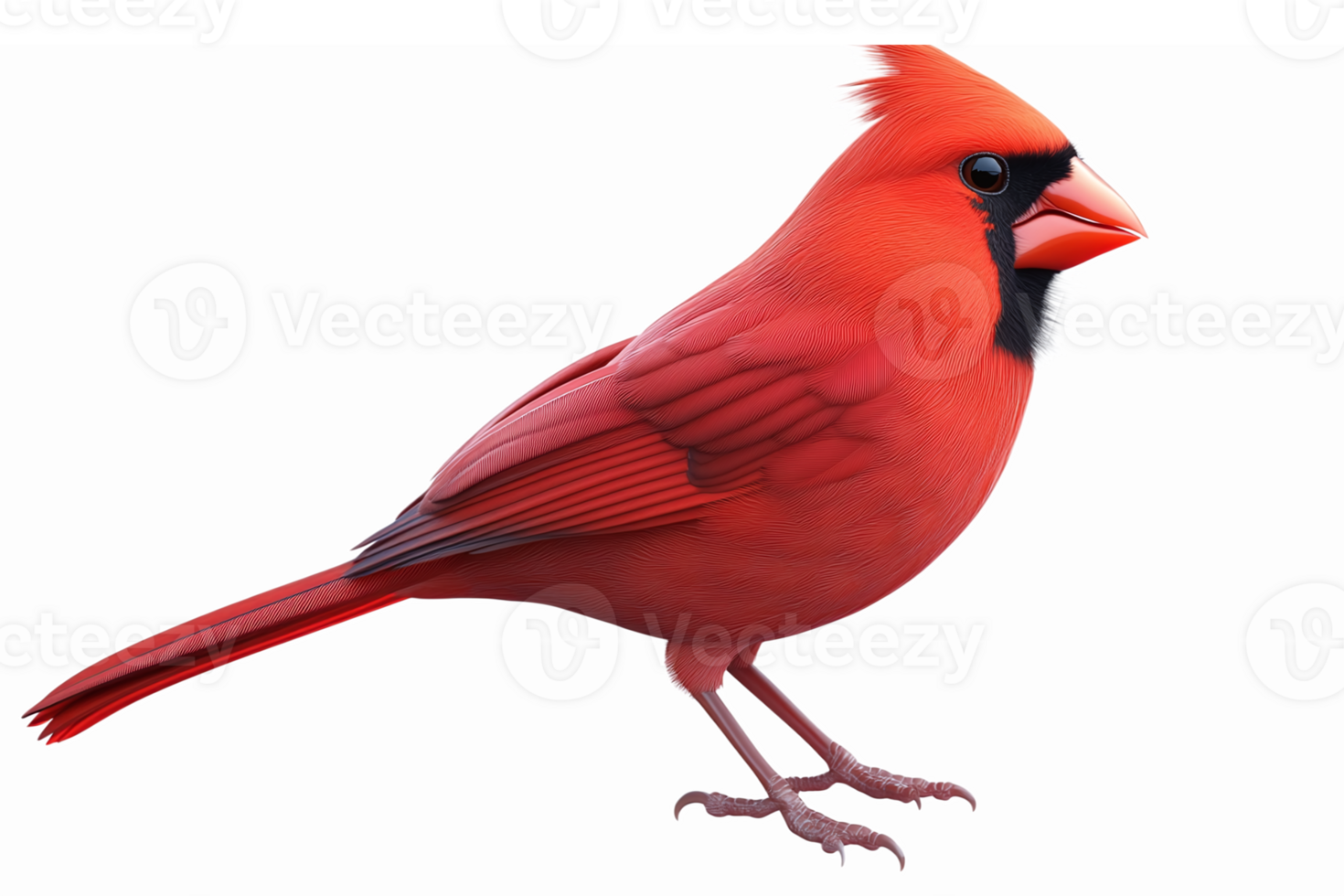 Vibrant Red Cardinal Bird Illustration with Detailed Feathers on Transparent Background png
