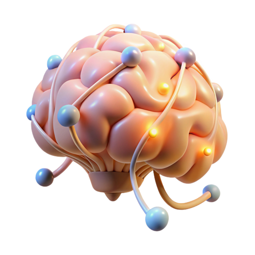 vibrant minimalist A floating brain with glowing neural pathways authentic png
