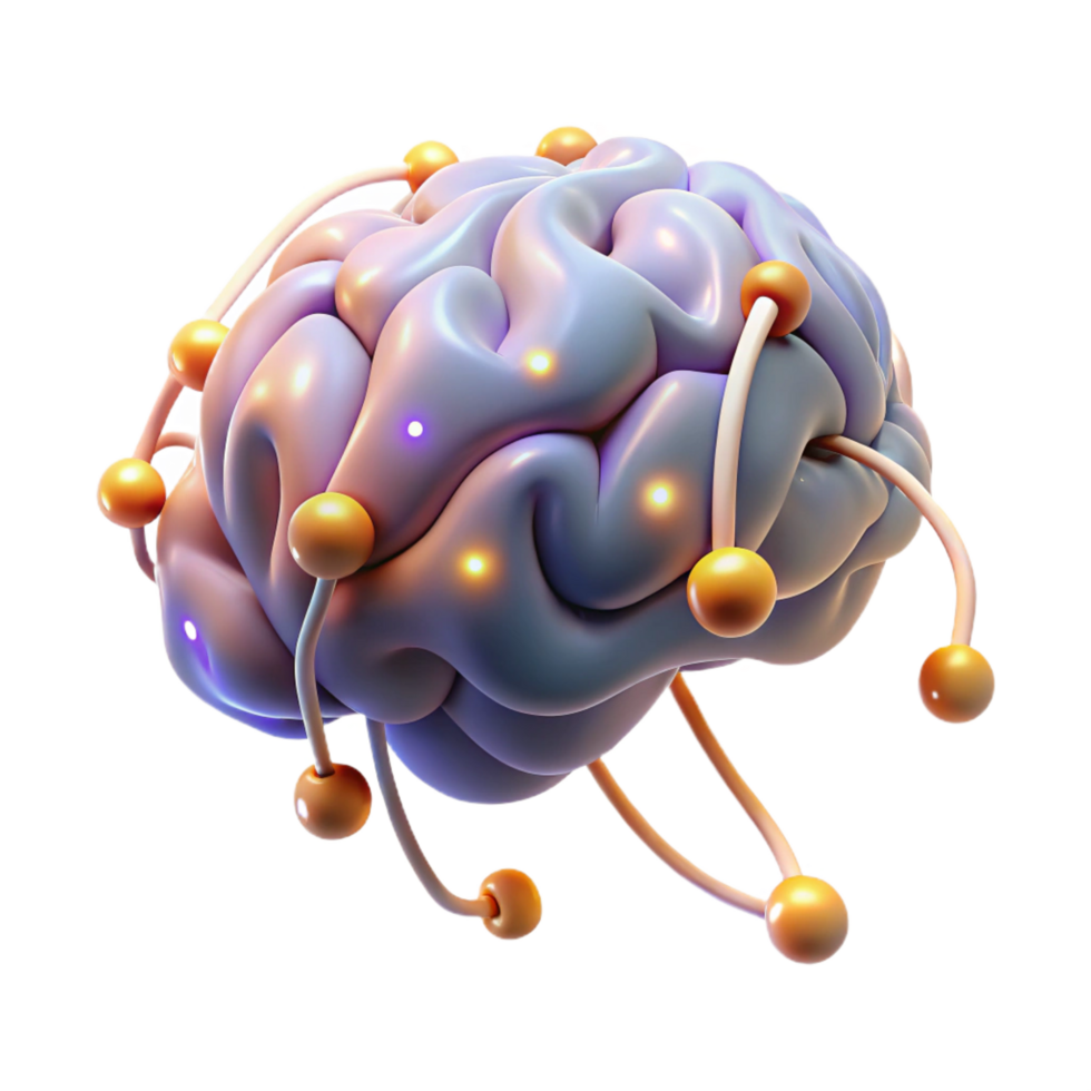 serene rustic A floating brain with glowing neural pathways professional png