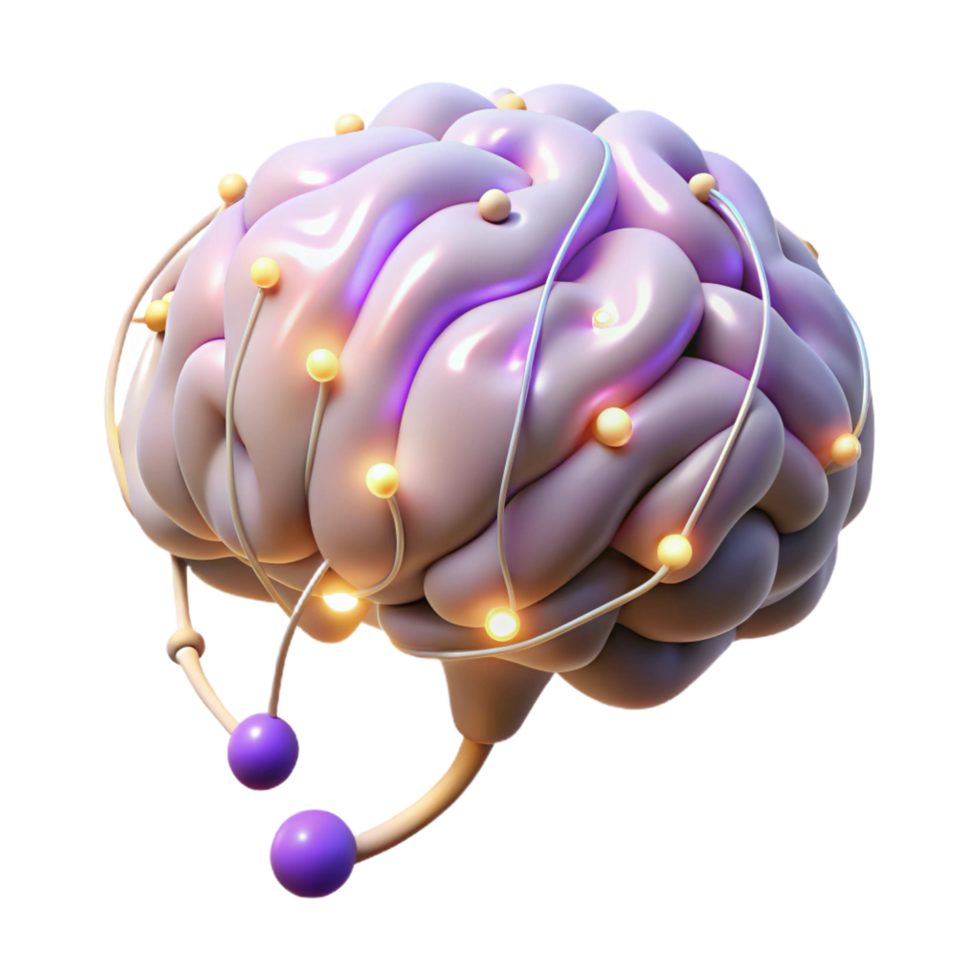 vibrant abstract A floating brain with glowing neural pathways detailed png