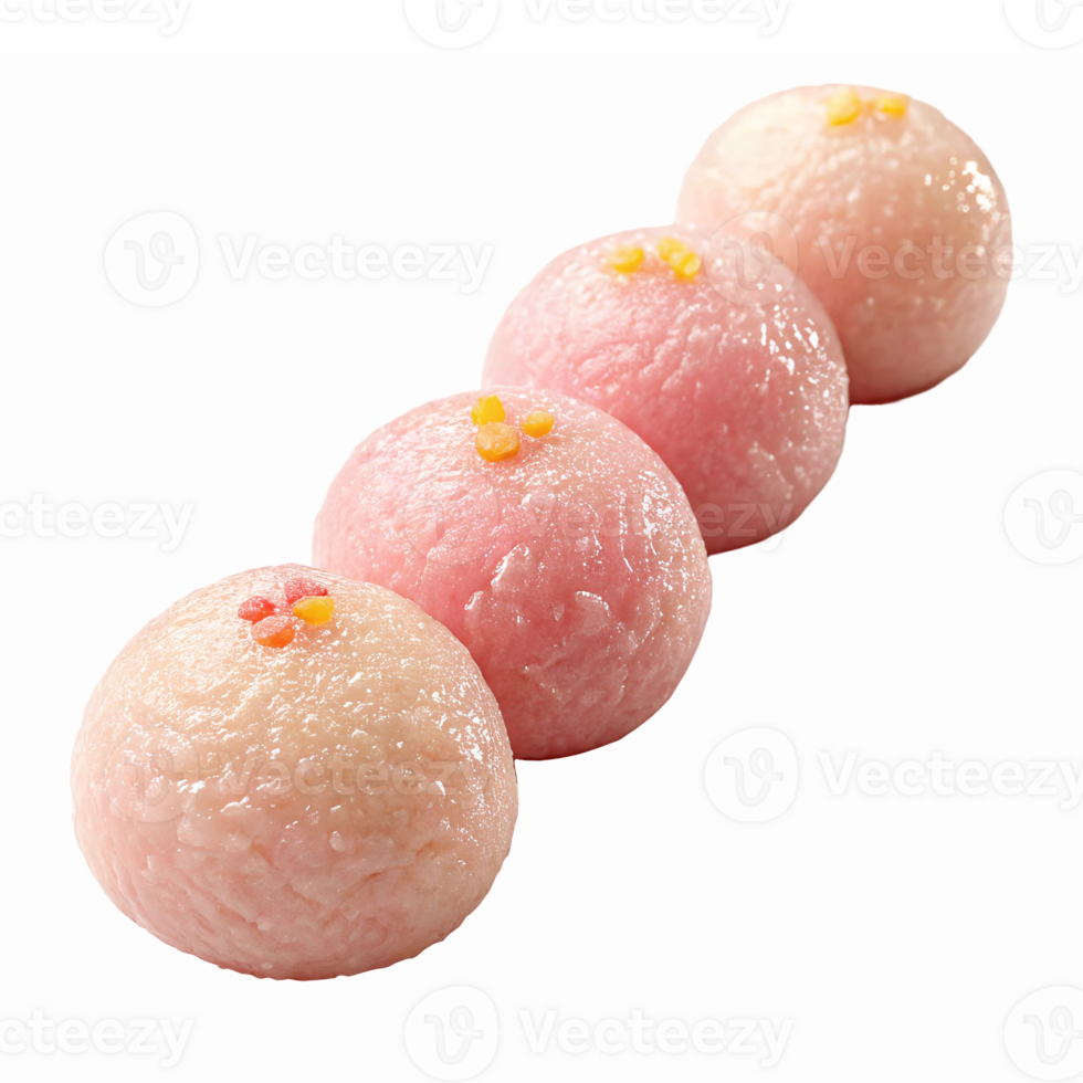 Colorful Japanese Mochi Desserts with Sweet Toppings on Transparent Background png