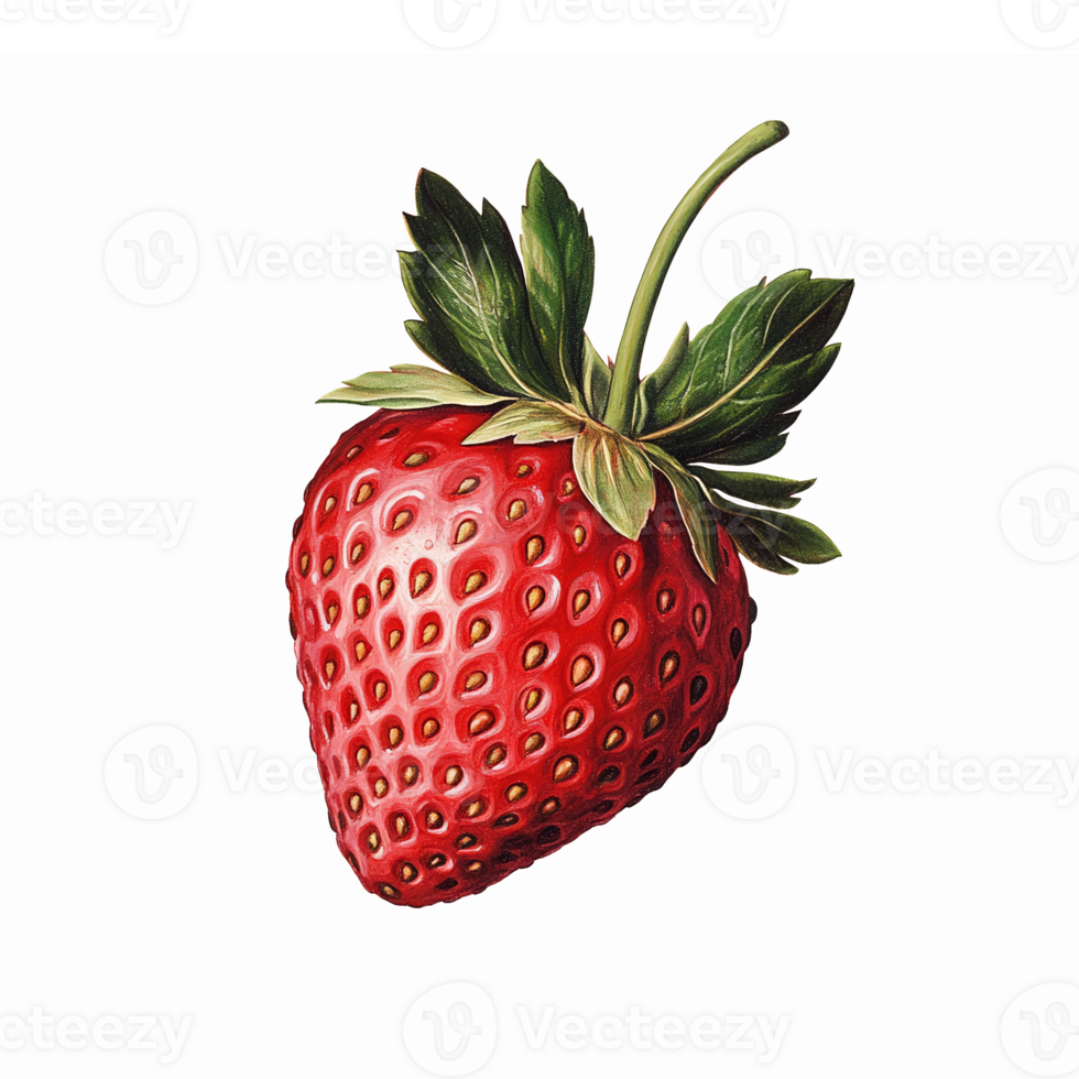 Realistic Delicious Red Strawberry with Green Leaves for Food and Design Projects png