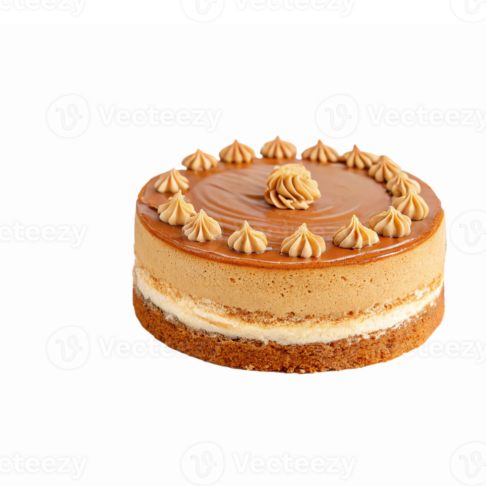 Deliciously Decorated Caramel Cake with Whipped Cream Topping and Transparent Background png