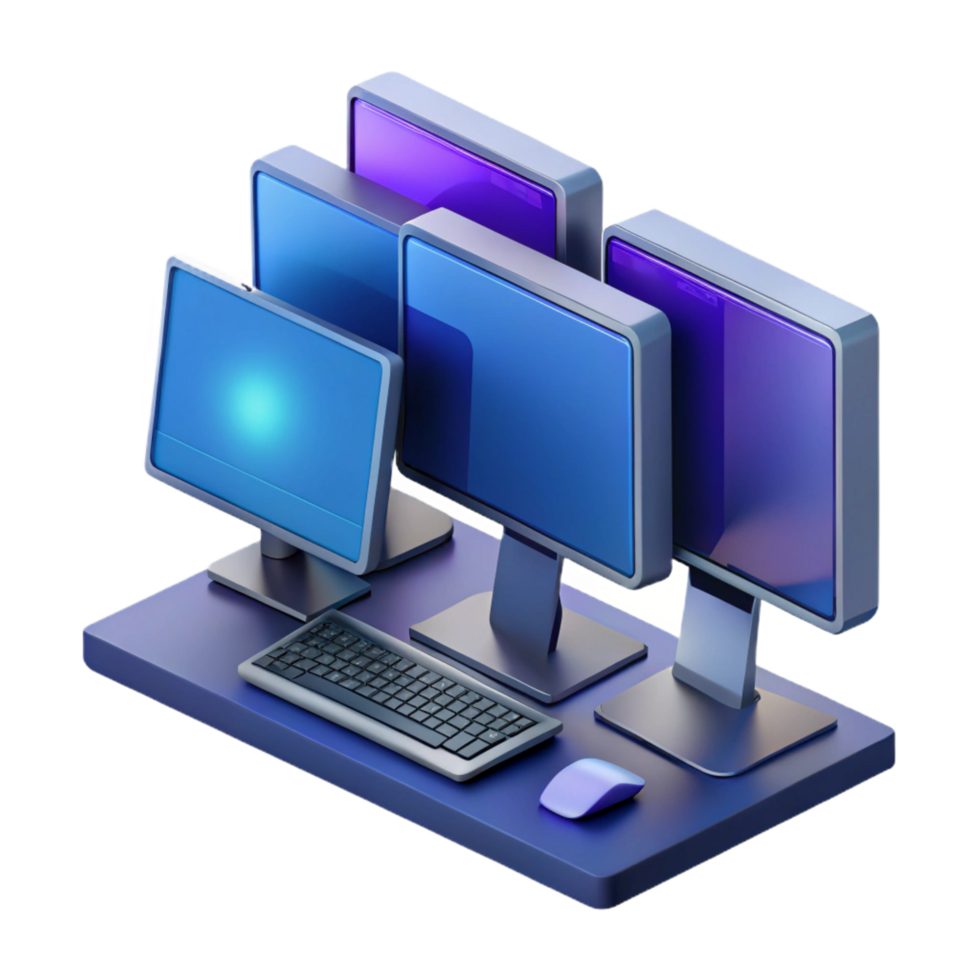 magnificent abstract A powerful desktop computer with multiple monitors authentic png