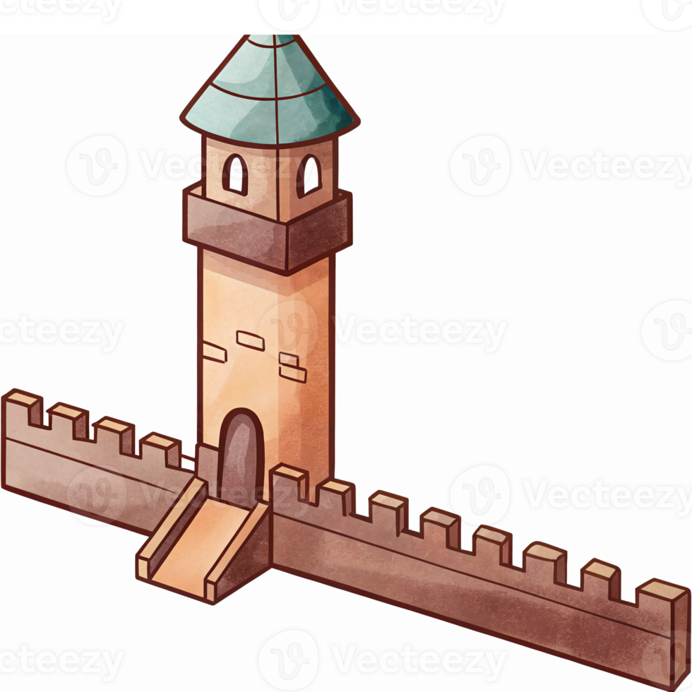 Colorful Cartoon Castle Tower with Surrounding Wall Ideal for Childrens Illustrations and Designs png