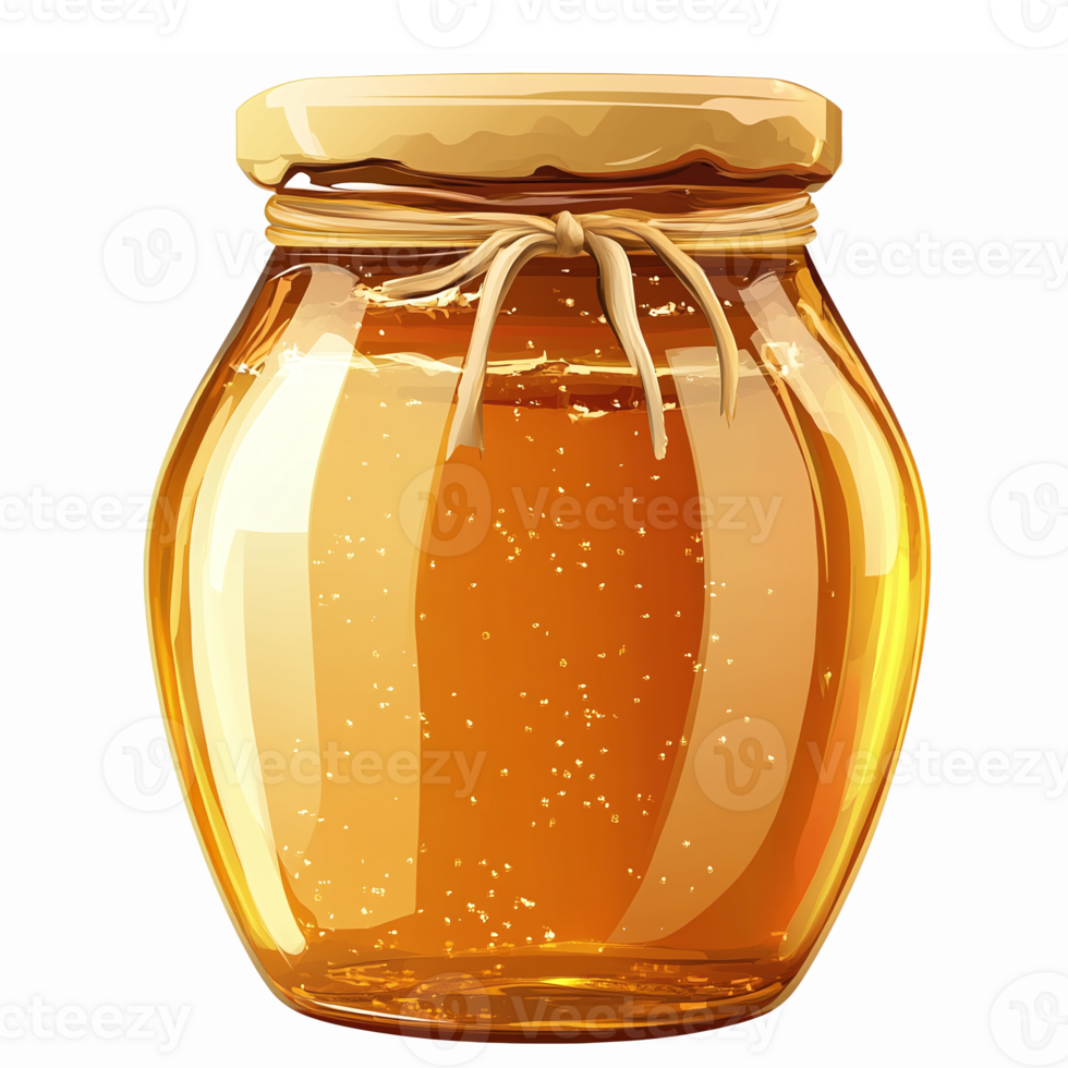 Golden Honey Jar with Natural Glossy Texture and Wooden Lid for Culinary and Design Use png