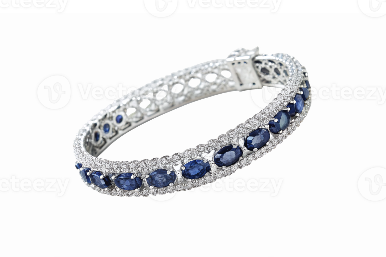 Elegant Silver Bangle with Blue Sapphire and Diamond Accents for Fashion and Jewelry Enthusiasts png