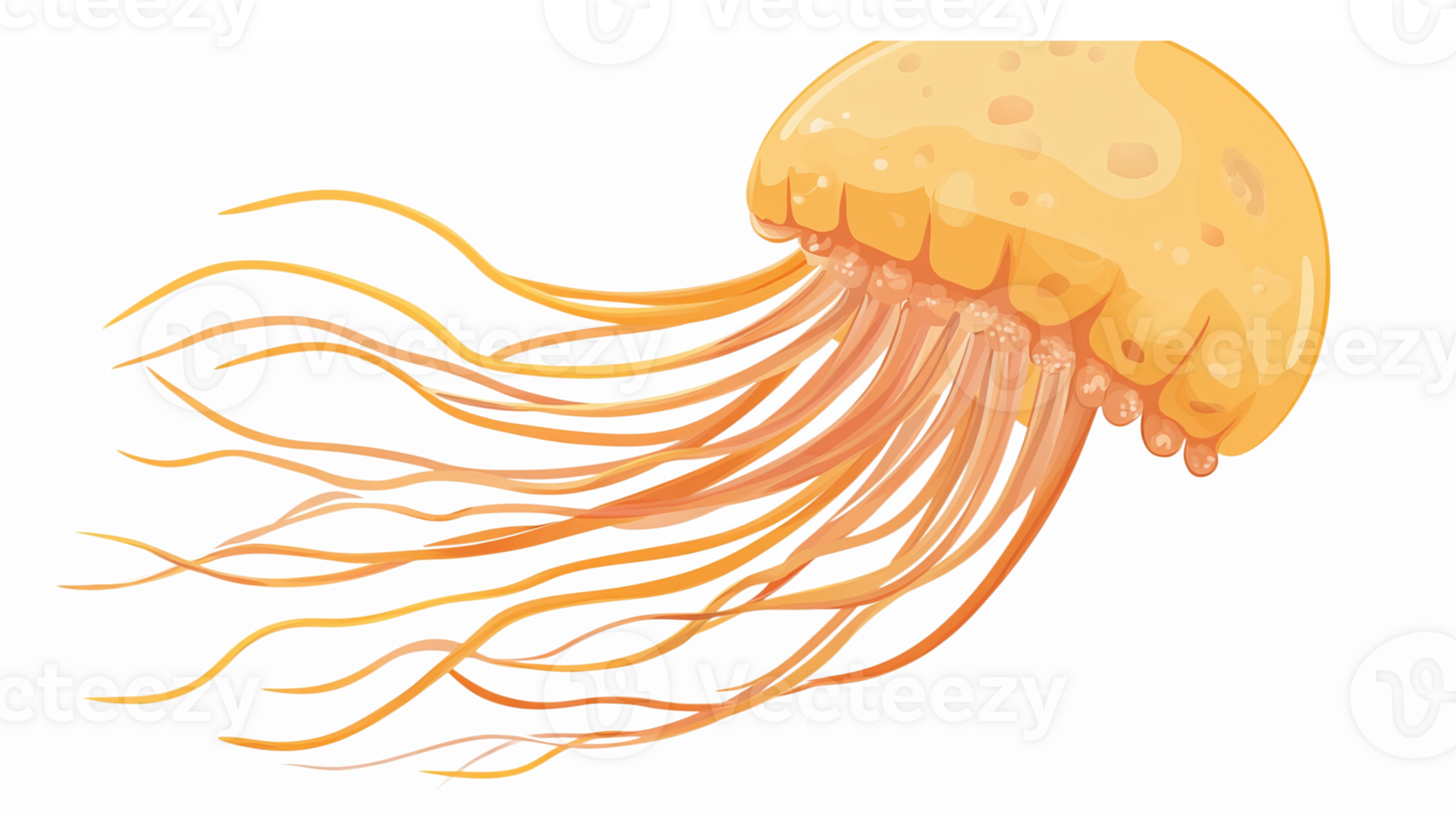 Bright Yellow Jellyfish with Flowing Tentacles in Dynamic Underwater Movement png