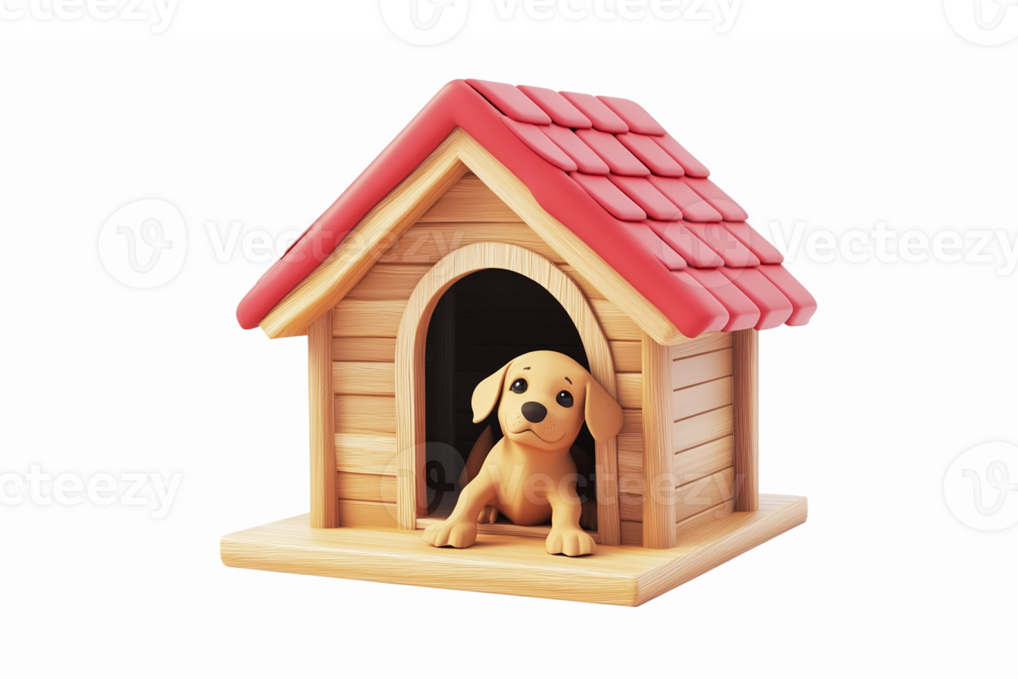 Cute Playful Dog in Colorful Wooden Doghouse with Red Roof in a Whimsical Style png